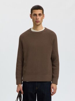 SELECTED -  SLMBRAUN KNIT RLX RIB CREW NECK NOOS