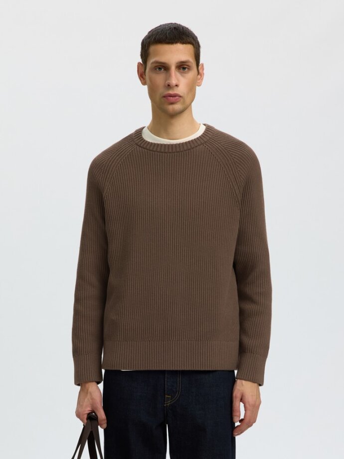 SELECTED -  SLMBRAUN KNIT RLX RIB CREW NECK NOOS