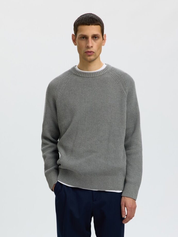 SELECTED - SLMBRAUN KNIT RLX RIB CREW NECK SELECTED - SLMBRAUN KNIT RLX RIB CREW NECK