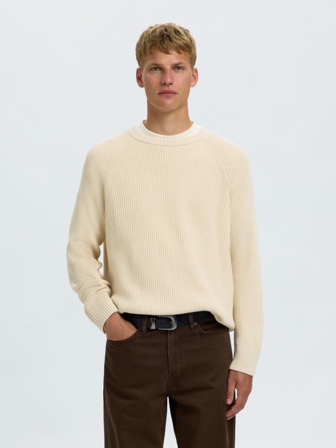 SELECTED - SLMBRAUN KNIT RLX RIB CREW NECK SELECTED - SLMBRAUN KNIT RLX RIB CREW NECK