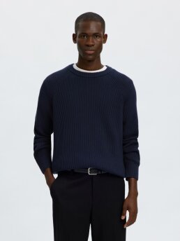 SELECTED - SLMBRAUN KNIT RLX RIB CREW NECK